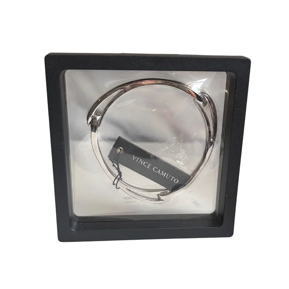 Vince Camuto Silver Tone Sculptural Crossover Hinged Bangle Bracelet NEW